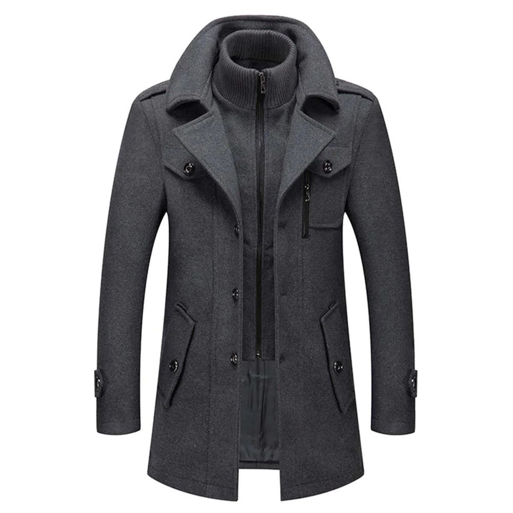 Men's Classic Coat in Brushed Weave with Zip Bib and Notch Lapels
