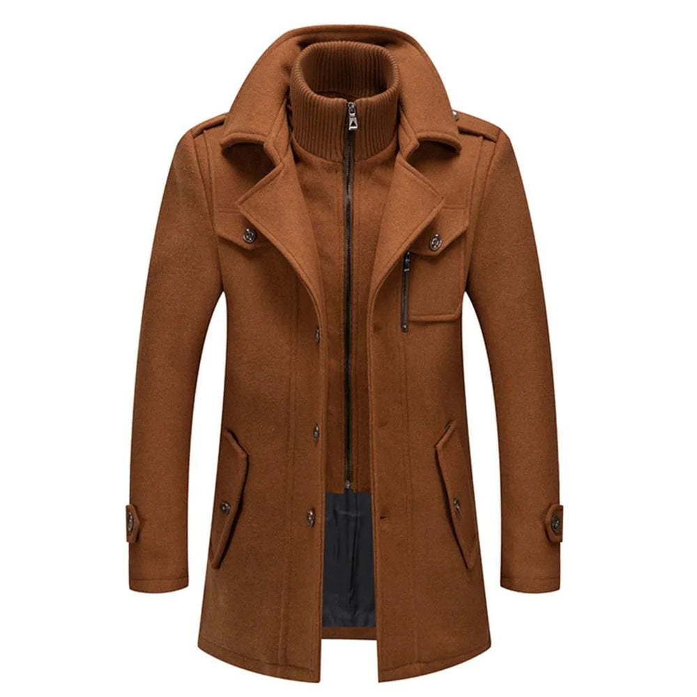 Men's Classic Coat in Brushed Weave with Zip Bib and Notch Lapels