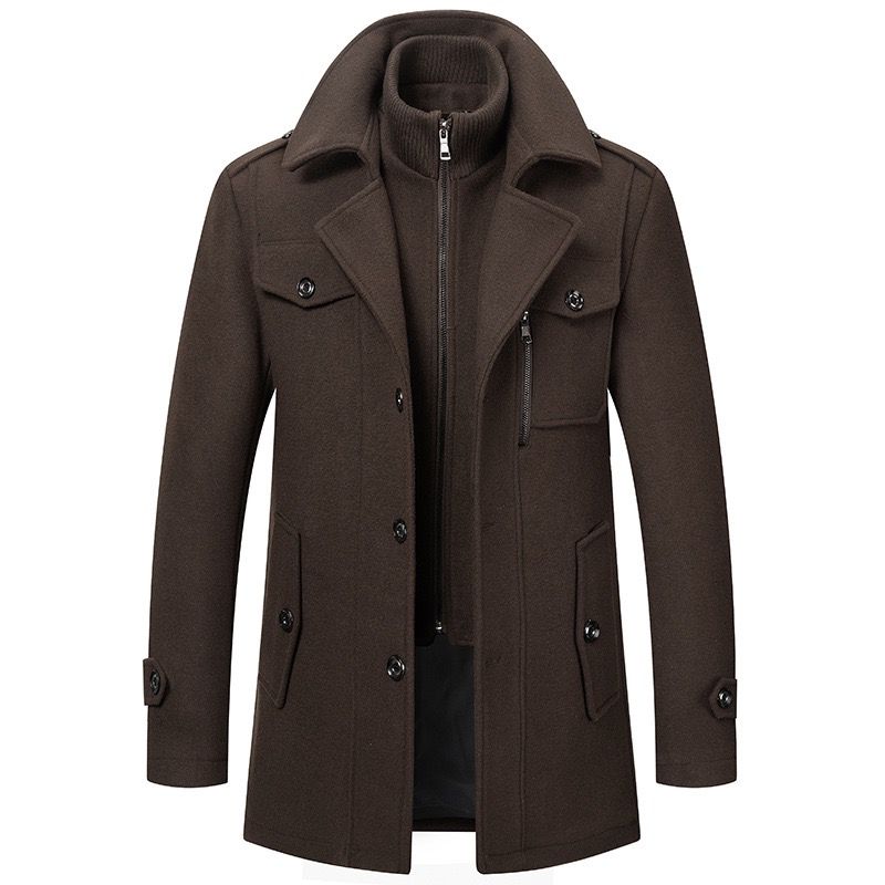 Men's Classic Coat in Brushed Weave with Zip Bib and Notch Lapels