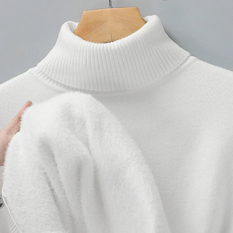 Men's Classic Knit Turtleneck Sweater with Ribbed Neck and Hem