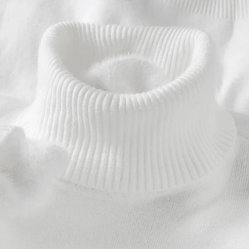 Men's Classic Knit Turtleneck Sweater with Ribbed Neck and Hem