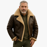 Men's Coated Jacket with Faux Shearling Trim and Asym Zip