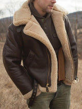 Men's Coated Jacket with Faux Shearling Trim and Asym Zip