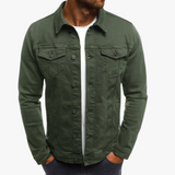 Men's Denim Trucker Jacket with Button Front and Flap Pockets