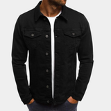 Men's Denim Trucker Jacket with Button Front and Flap Pockets