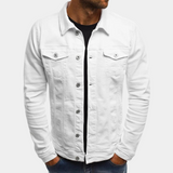 Men's Denim Trucker Jacket with Button Front and Flap Pockets