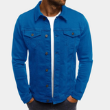 Men's Denim Trucker Jacket with Button Front and Flap Pockets