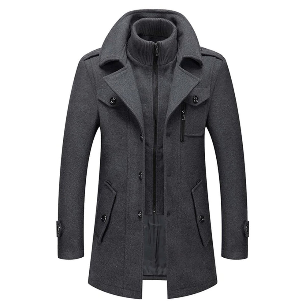 Caleb | Men's Double-Layer Wool Blend Single-Breasted Overcoat