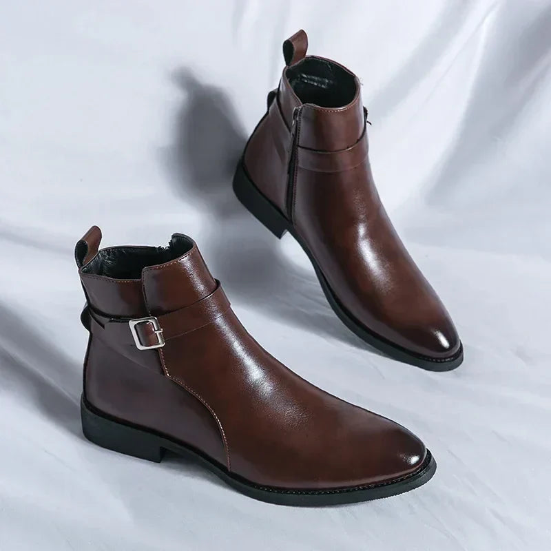 Men's buckle strap ankle boots, view 3
