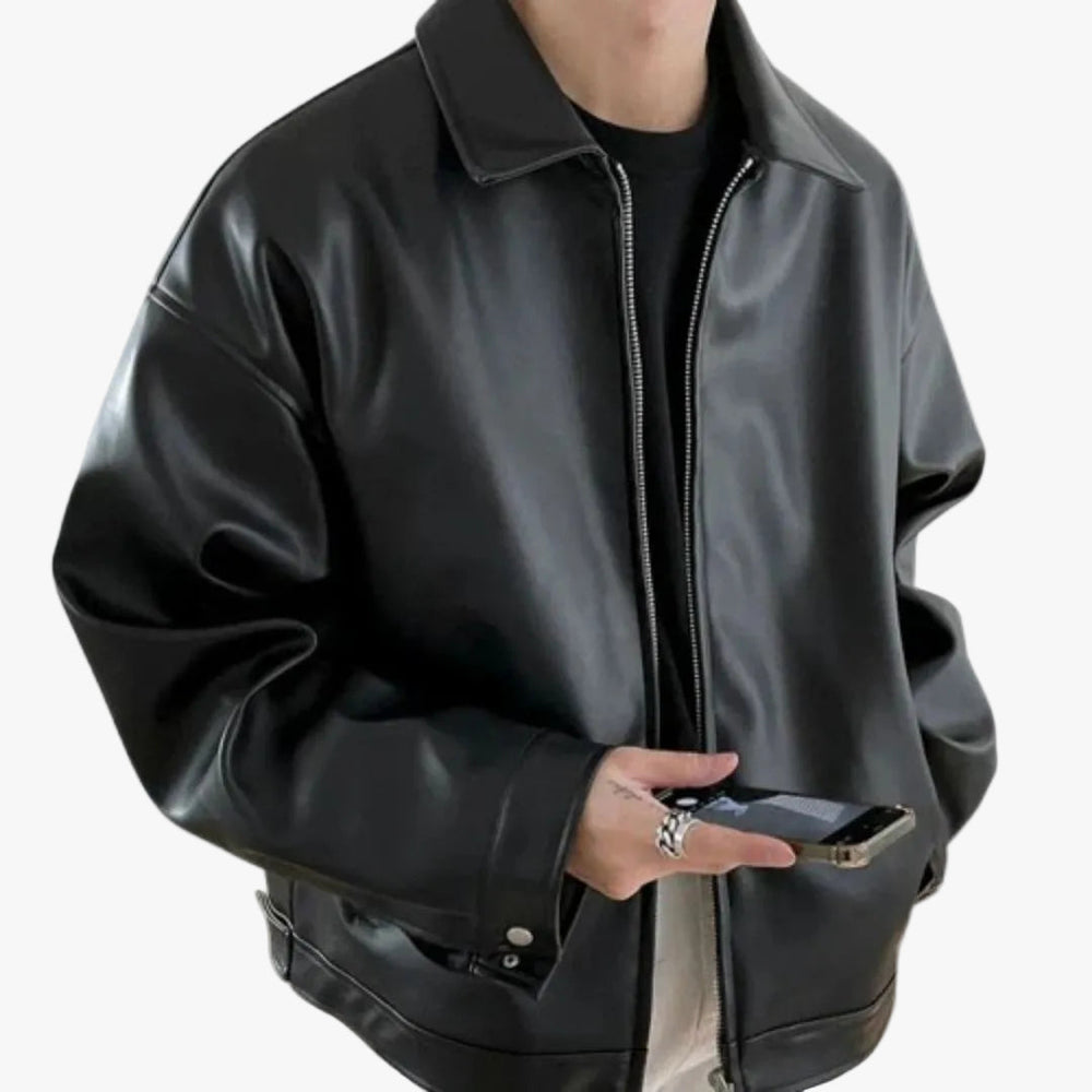 Men's Faux Bomber Jacket with Zip Front and Spread Collar
