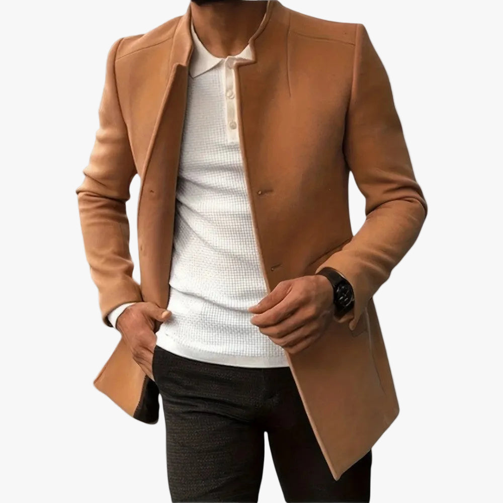 Men's Felted Blazer with Stand Collar and Button Front
