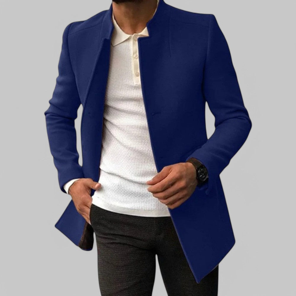 Men's Felted Blazer with Stand Collar and Button Front