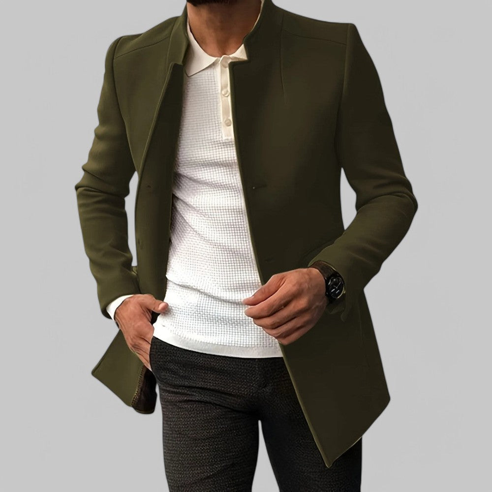 Men's Felted Blazer with Stand Collar and Button Front