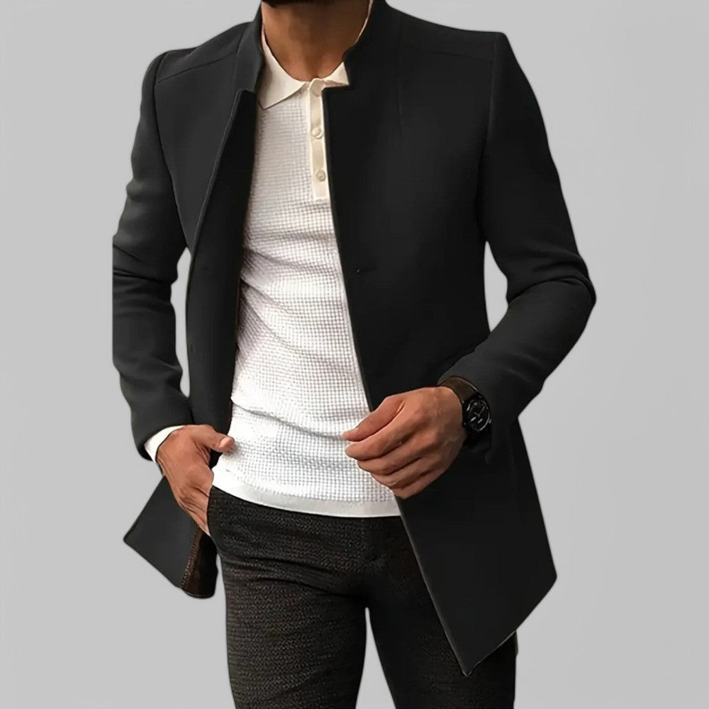 Men's Felted Blazer with Stand Collar and Button Front
