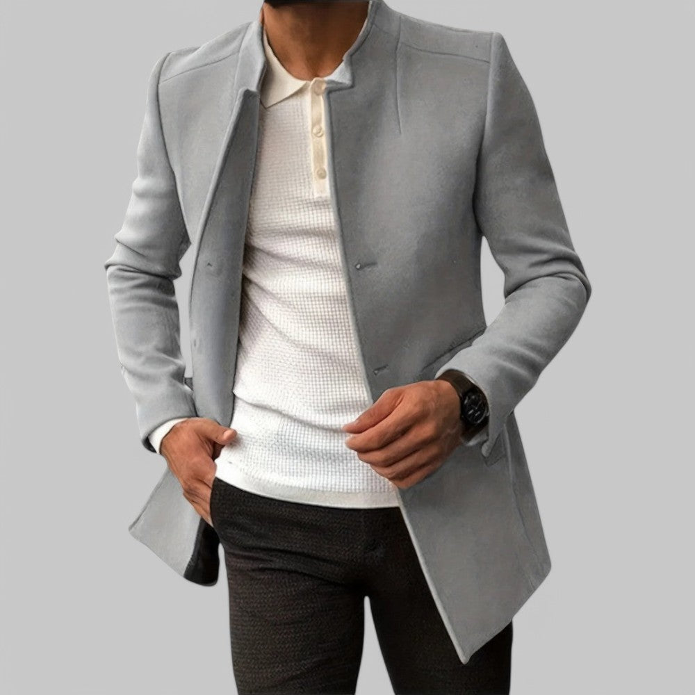 Men's Felted Blazer with Stand Collar and Button Front
