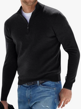 Men's Fine Knit Sweater with Quarter Zip and Stand Collar