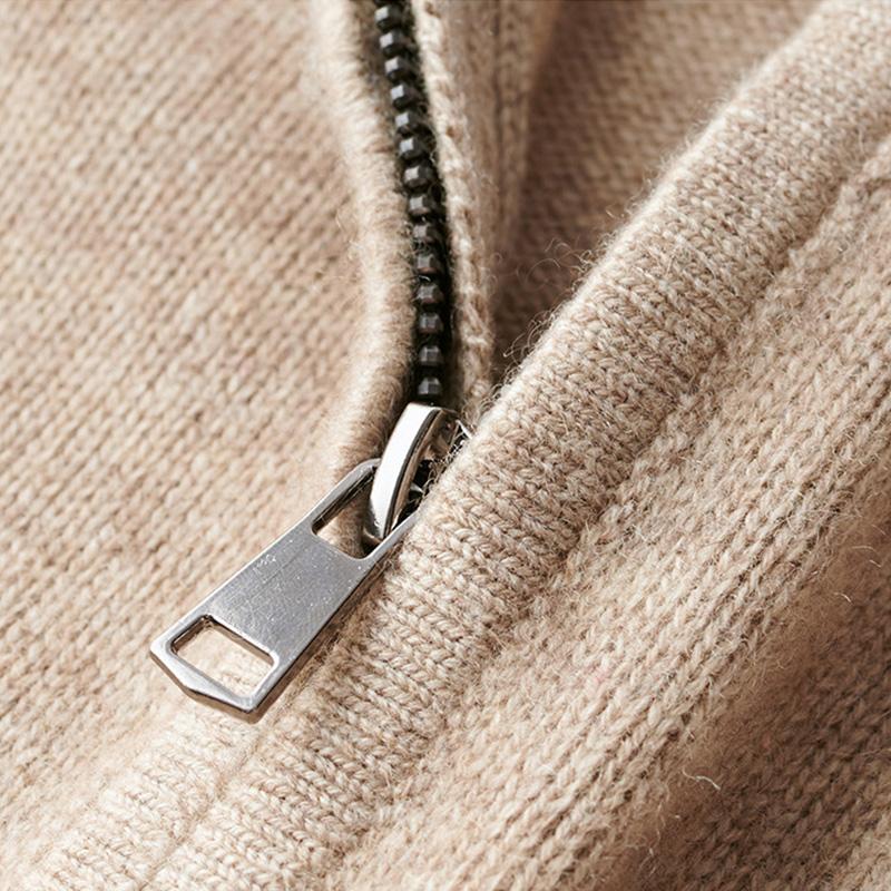 Men's Fine Knit Sweater with Quarter Zip and Stand Collar