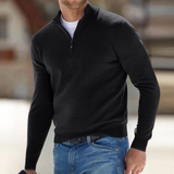Men's Fine Knit Sweater with Quarter Zip and Stand Collar