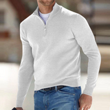 Men's Fine Knit Sweater with Quarter Zip and Stand Collar