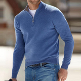 Men's Fine Knit Sweater with Quarter Zip and Stand Collar