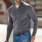 Men's Fine Knit Sweater with Quarter Zip and Stand Collar