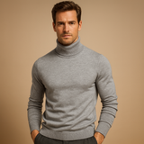 Men's Fine-Knit Turtleneck Sweater with Ribbed Collar and Hem