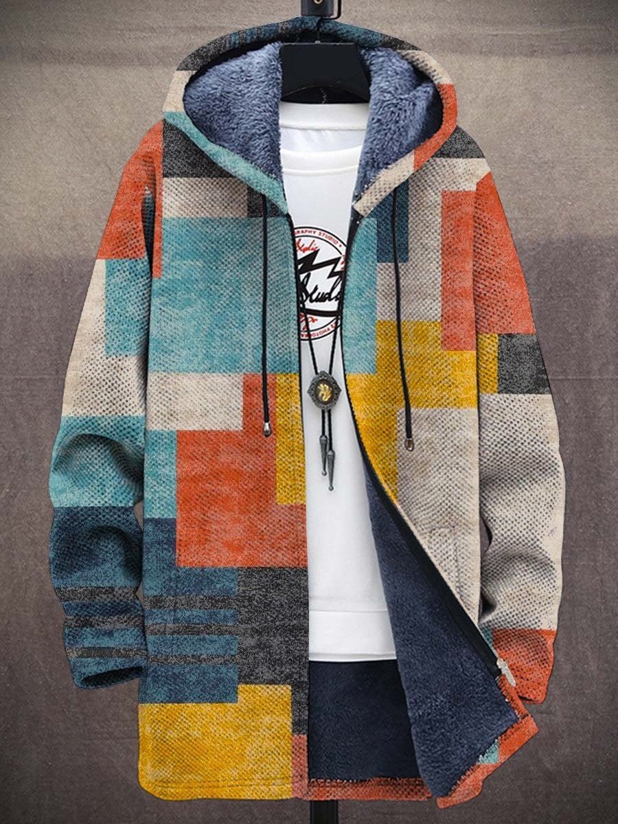 Lucas | Men's Fleece-Lined Zip-Up Hooded Cardigan Abstract Art Print