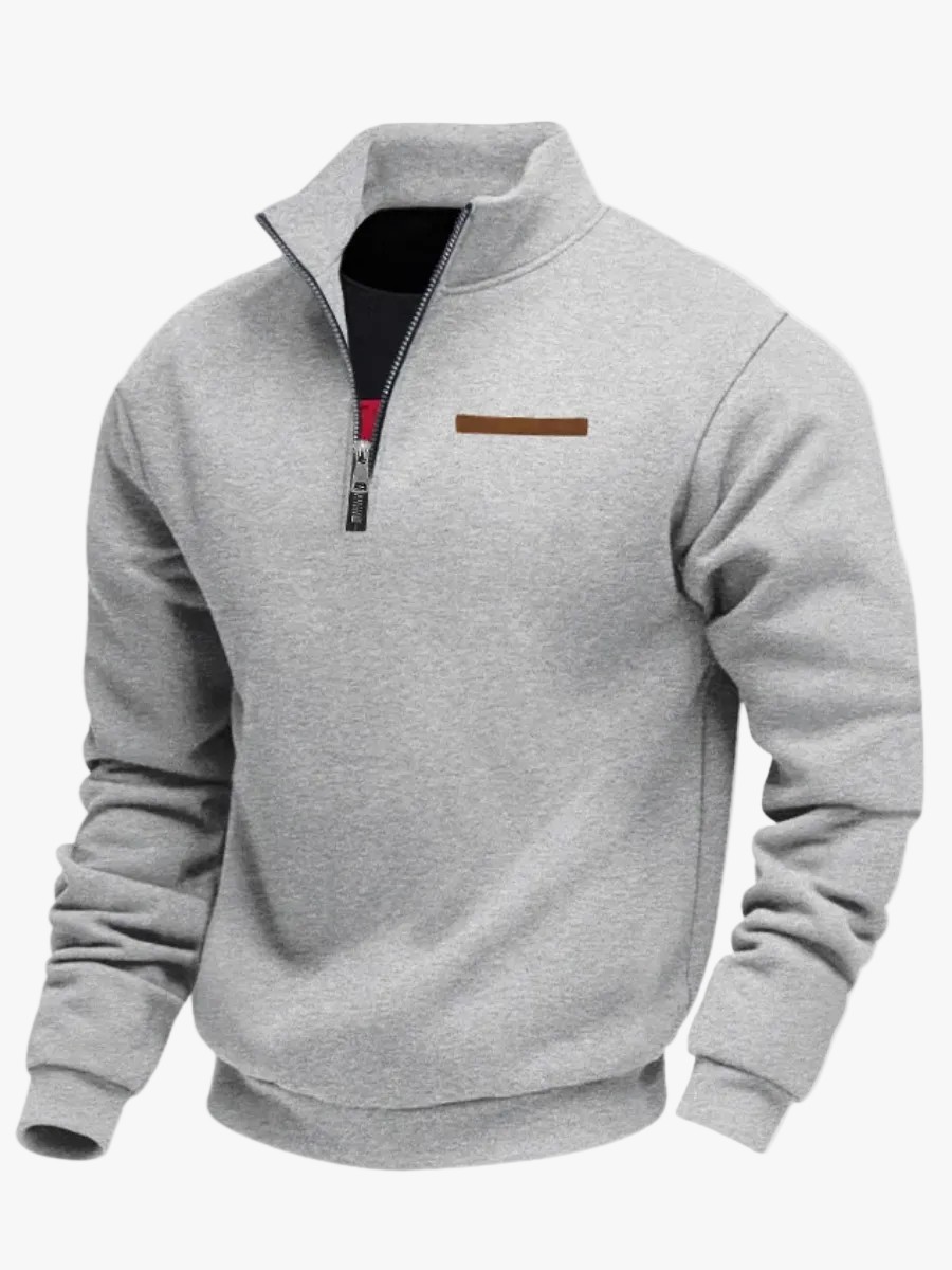 Men's Fleece Pullover Sweater with Quarter Zip and Stand Collar