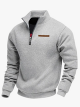 Men's Fleece Pullover Sweater with Quarter Zip and Stand Collar