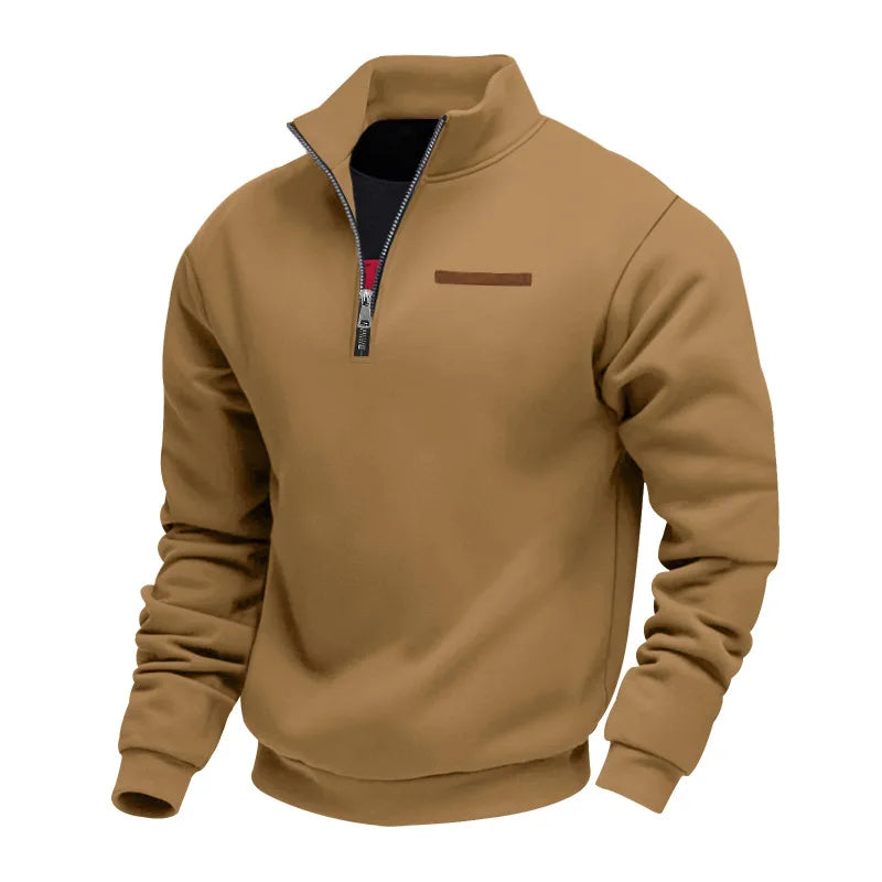 Men's Fleece Pullover Sweater with Quarter Zip and Stand Collar