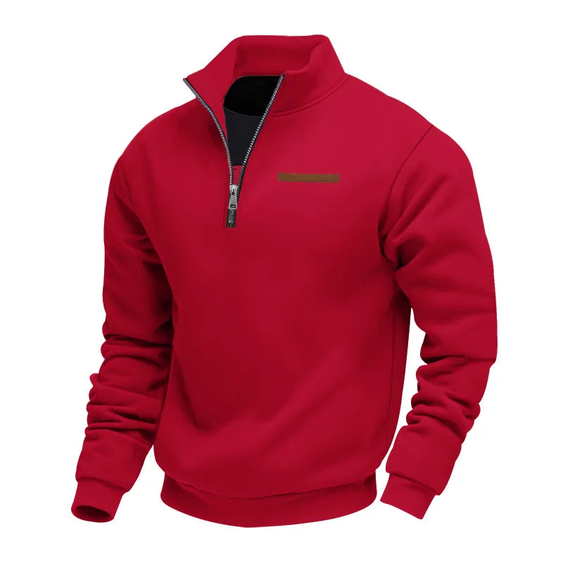 Men's Fleece Pullover Sweater with Quarter Zip and Stand Collar