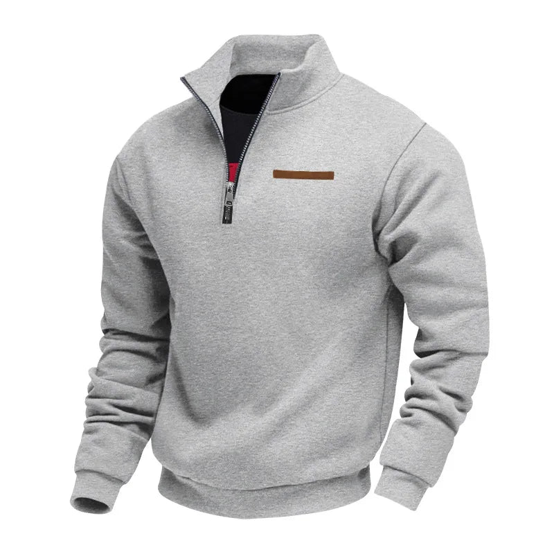 Men's Fleece Pullover Sweater with Quarter Zip and Stand Collar