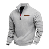 Men's Fleece Pullover Sweater with Quarter Zip and Stand Collar