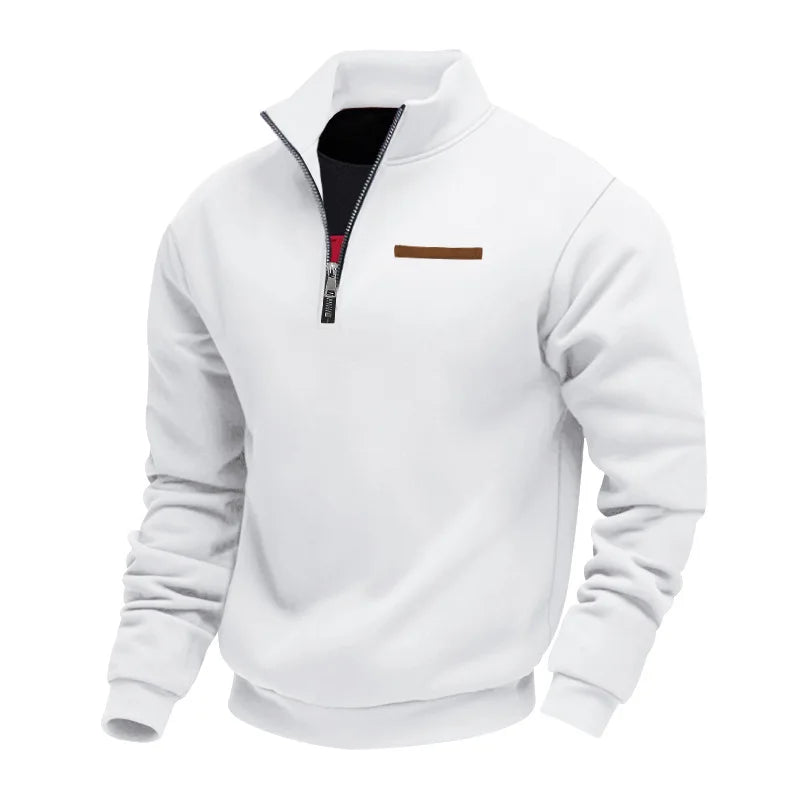 Men's Fleece Pullover Sweater with Quarter Zip and Stand Collar
