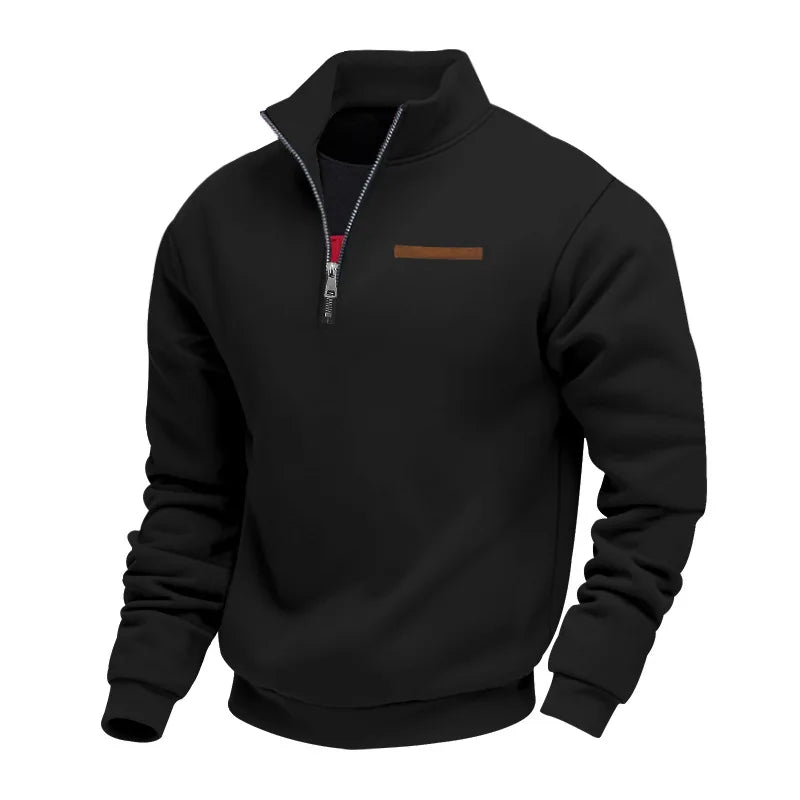 Men's Fleece Pullover Sweater with Quarter Zip and Stand Collar