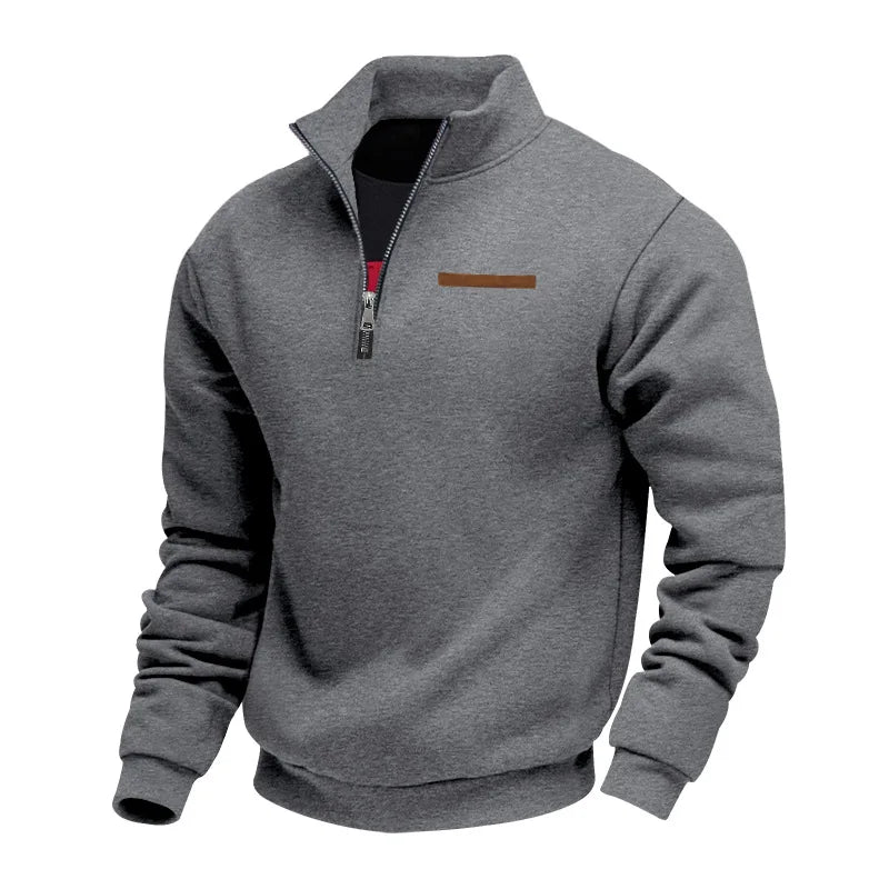 Men's Fleece Pullover Sweater with Quarter Zip and Stand Collar