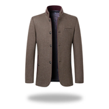 Men's Formal Woven Blazer with Stand Collar and Button Front