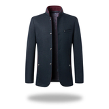 Men's Formal Woven Blazer with Stand Collar and Button Front
