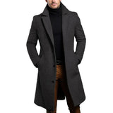 Men's Formal Woven Long Coat with Notched Lapel and Pockets