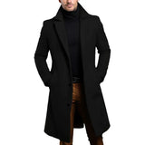 Men's Formal Woven Long Coat with Notched Lapel and Pockets