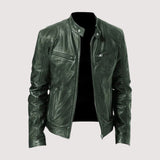 Men's Genuine Jacket with Stand Collar and Zip Pockets