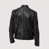 Men's Genuine Jacket with Stand Collar and Zip Pockets