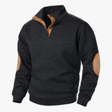 Men's Heathered Knit Sweater with Snap Placket and Elbow Patches