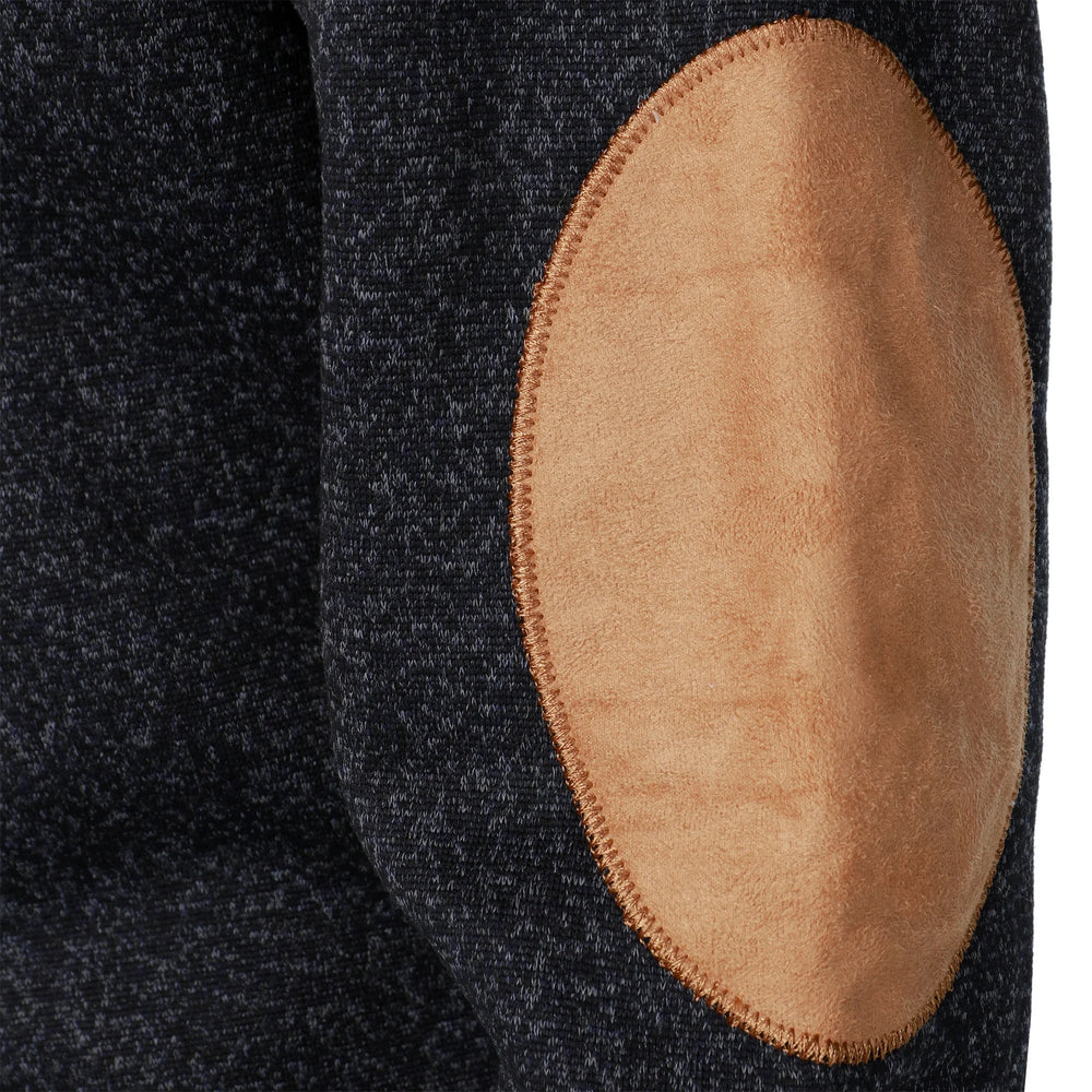 Men's Heathered Knit Sweater with Snap Placket and Elbow Patches