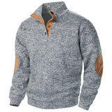 Men's Heathered Knit Sweater with Snap Placket and Elbow Patches