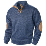 Men's Heathered Knit Sweater with Snap Placket and Elbow Patches