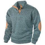 Men's Heathered Knit Sweater with Snap Placket and Elbow Patches
