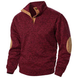 Men's Heathered Knit Sweater with Snap Placket and Elbow Patches