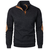 Men's Heathered Knit Sweater with Snap Placket and Elbow Patches