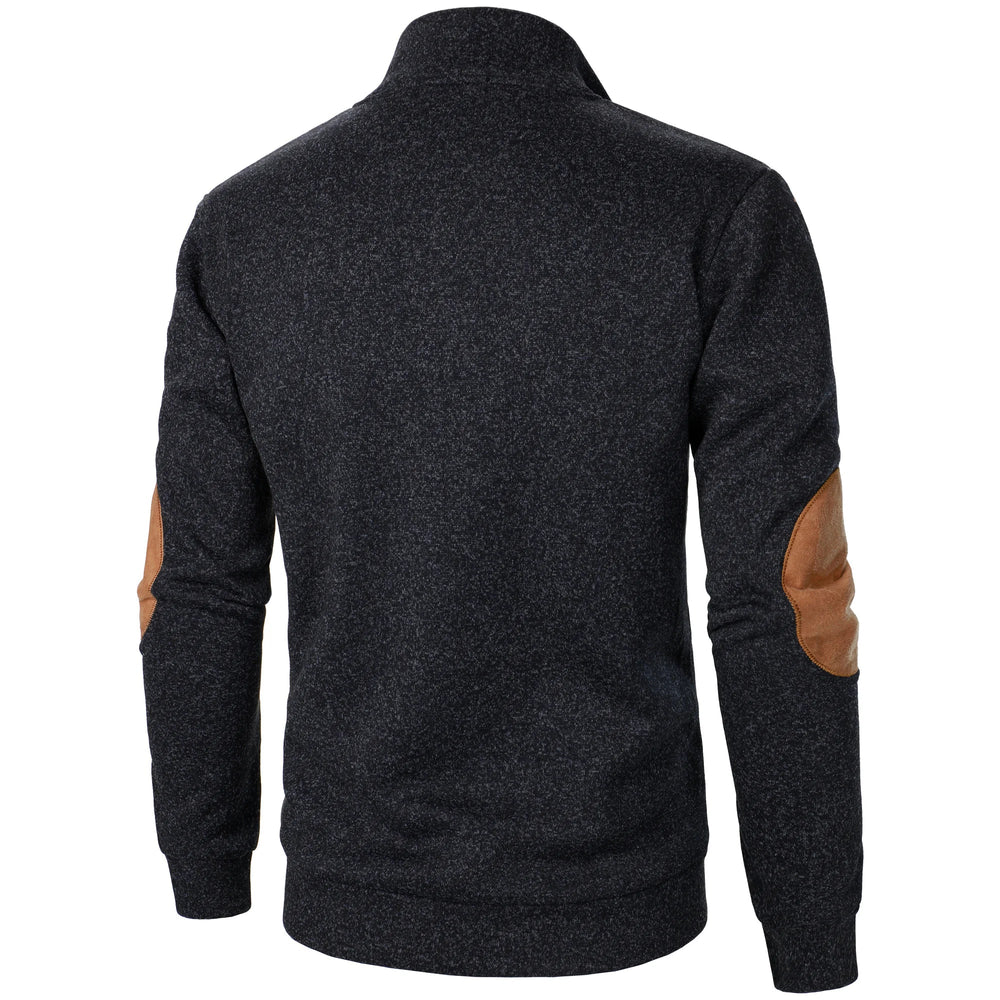 Men's Heathered Knit Sweater with Snap Placket and Elbow Patches
